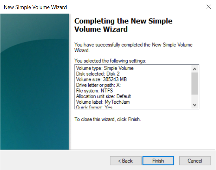 create a volume on a hard drive step 8