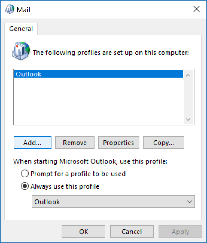 add new outlook profile step 3