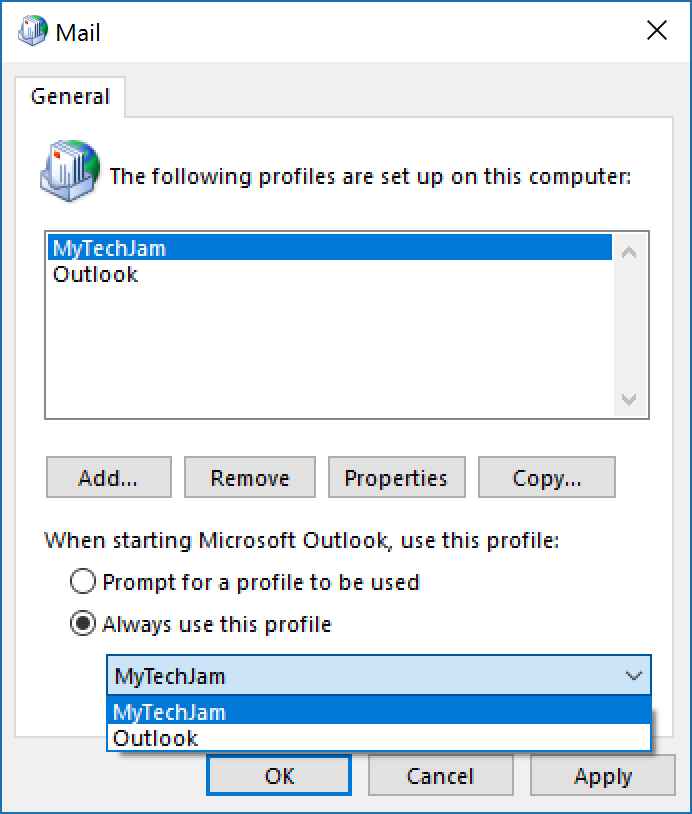 How To Add a New Outlook Profile (Windows) - MyTechJam