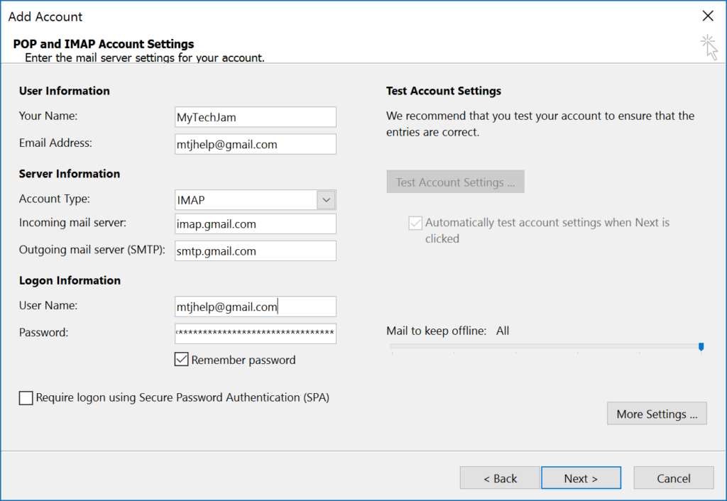 How To Add A Gmail Account To Outlook (IMAP) - MyTechJam