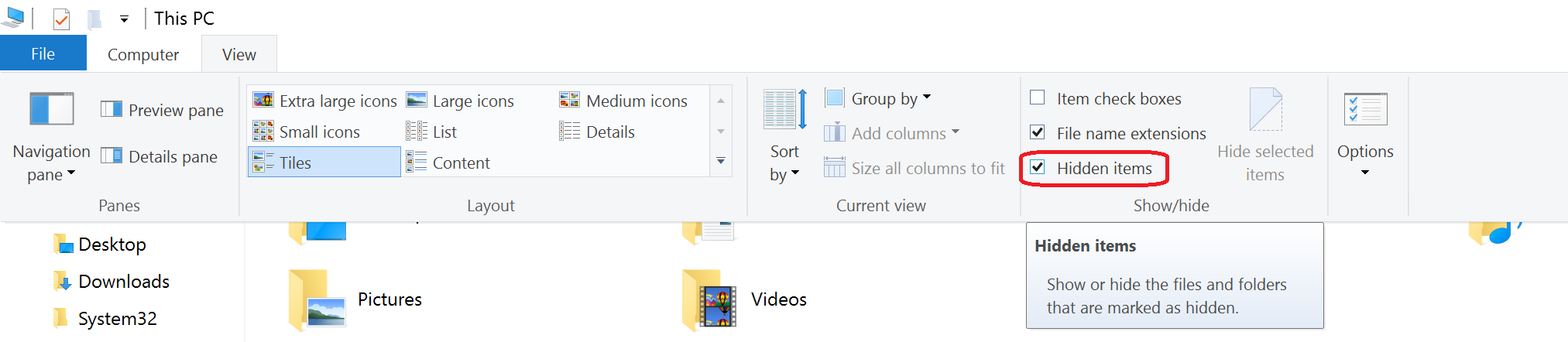 show hidden folders windows step 1