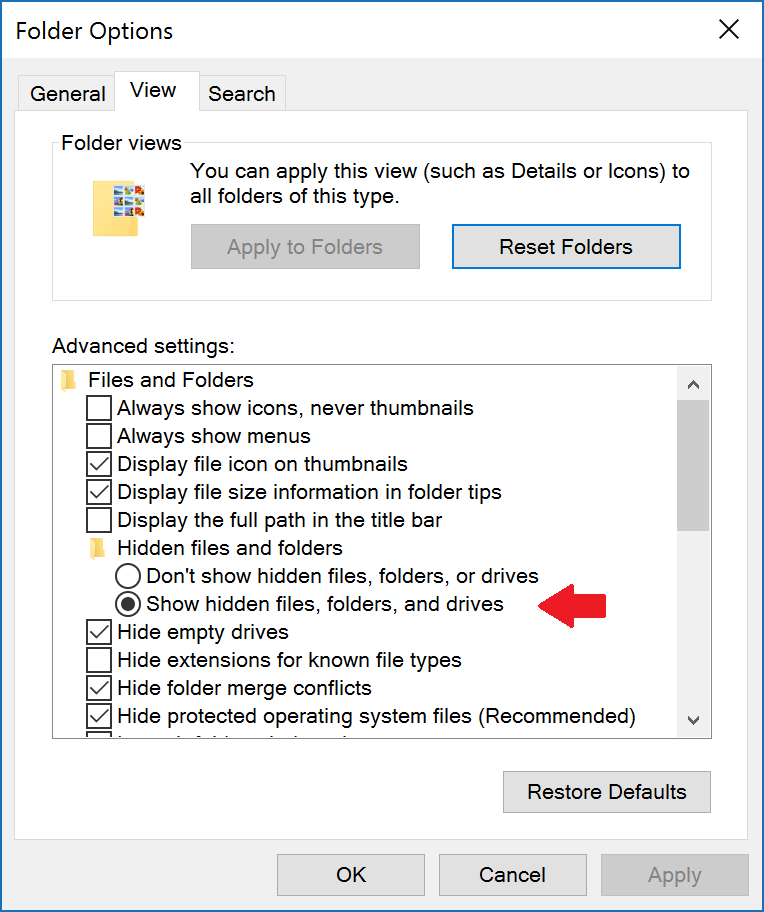 show hidden folders windows step 3