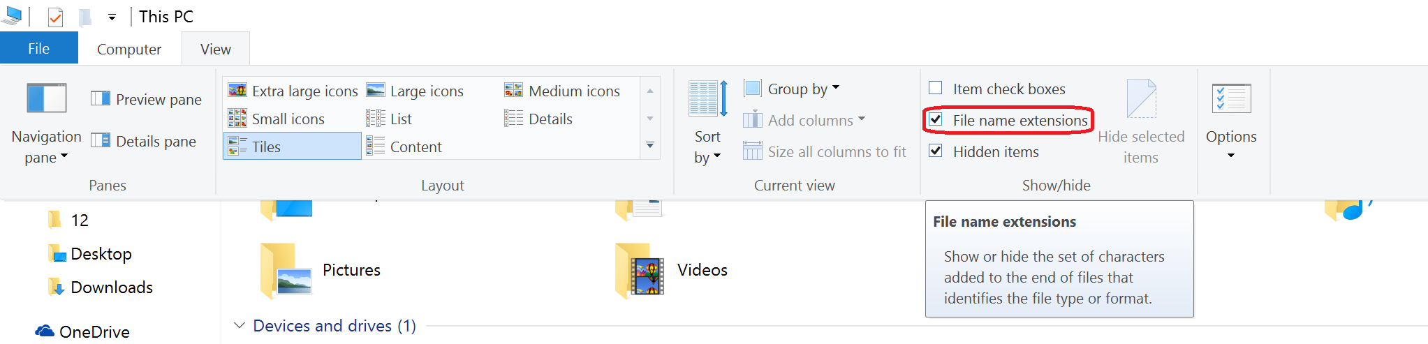 show file extensions windows step 1